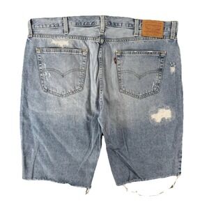Levi's 511 Shorts Mens 42 Blue Light Wash Distressed Denim Bermuda Summer Frayed